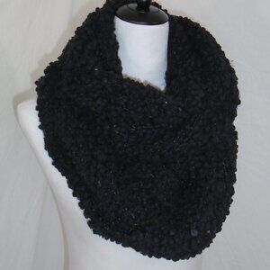 76” Tube Scarf Black Sequin Accent Chunky Fashion Winter Neck Protection EUC